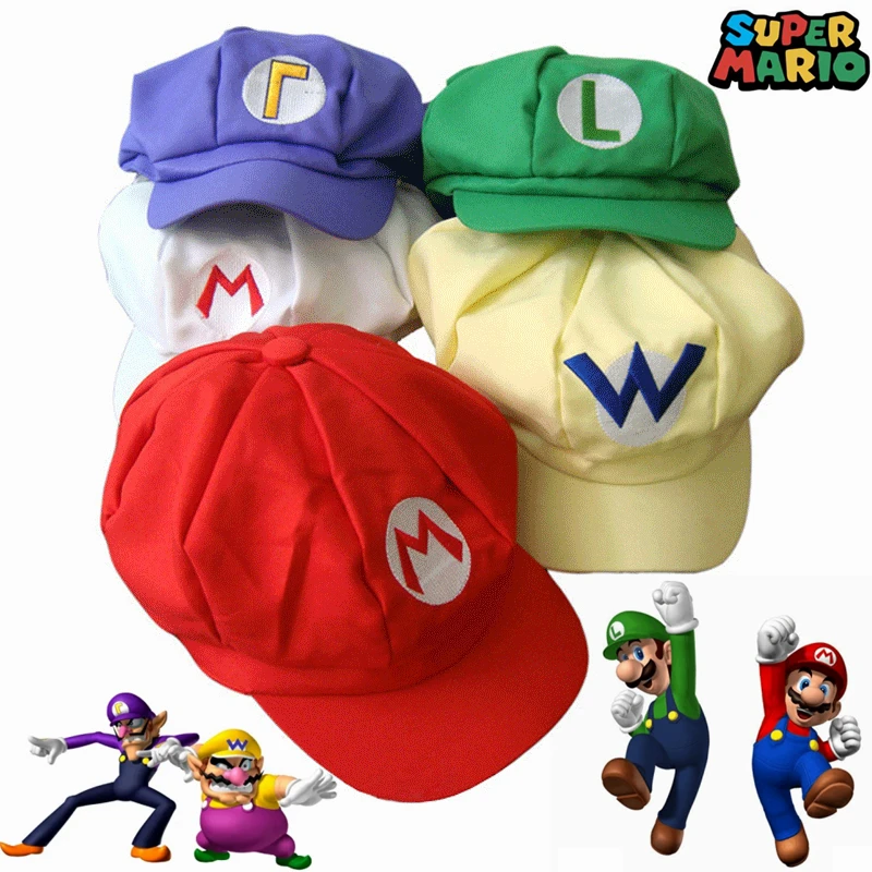 Gioco Super Mario Bros Luigi Idraulico Cosplay Demo Hat Waluigi Wario Odyssey Cartoon Sunhat Halloween Party Hat Accessori Puntelli