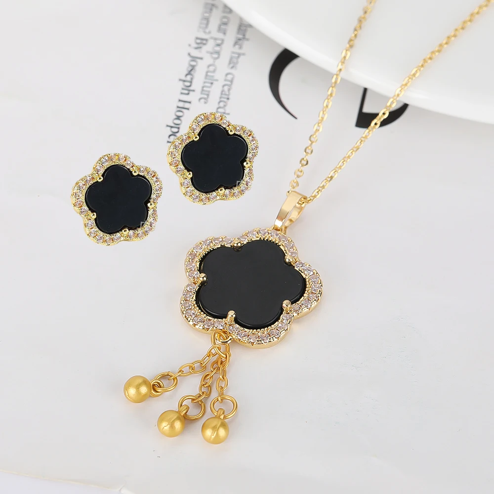 Bell Lovely Plant Cz Zircone Flower Plant Collana Con Ciondolo In Pietra Naturale Orecchini Set Di Gioielli Regalo Da Donna Semplice Lusso