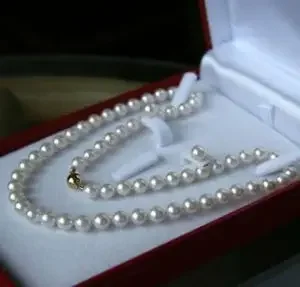6-7Mm Bianco Akoya Della Perla Della Collana 18 "+ Orecchino Set Colar Perle Collier Et Boucle D' Oreille Ensemble