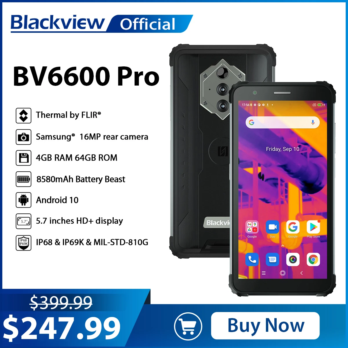 [Disponibile] Blackview Bv6600 Pro Robusto Cellulare Termocamera Flir®Smartphone Globale Android 11 4Gb 64Gb 8580Mah