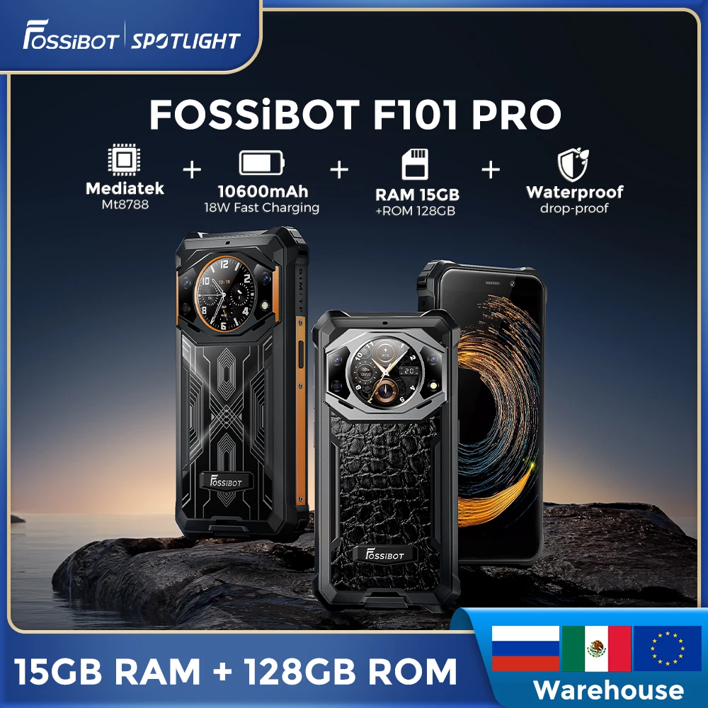 [Prima Mondiale] Fossibot F101 Pro, Smartphone Robusto, 10600Mah,Ip68,15Gb + 128Gb, Cellulare Versione Globale Impermeabile, Nfc