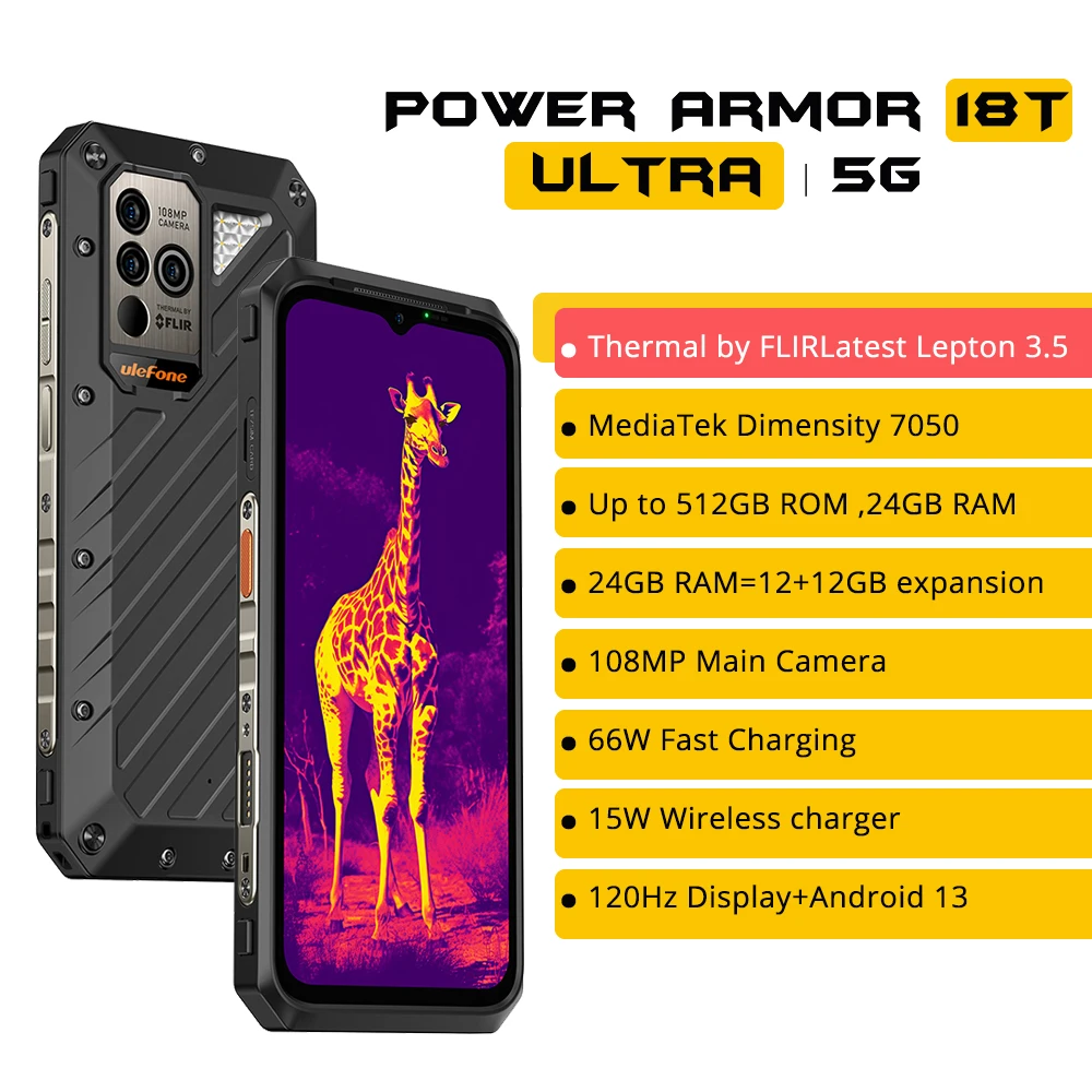 Ulefone Power Armor 18T Ultra 5G Rugged Phone 512Gb Rom + 24Gb Ram Termocamera Flir®Smartphone
