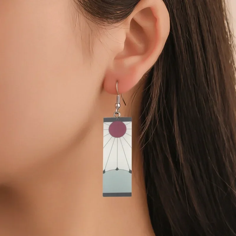 Fashion Acrylic Tanjiro Earrings Demon Slayer Earrings Anime Cosplay Props Hanafuda Drop Long Earrings For Women Girls Jewelry