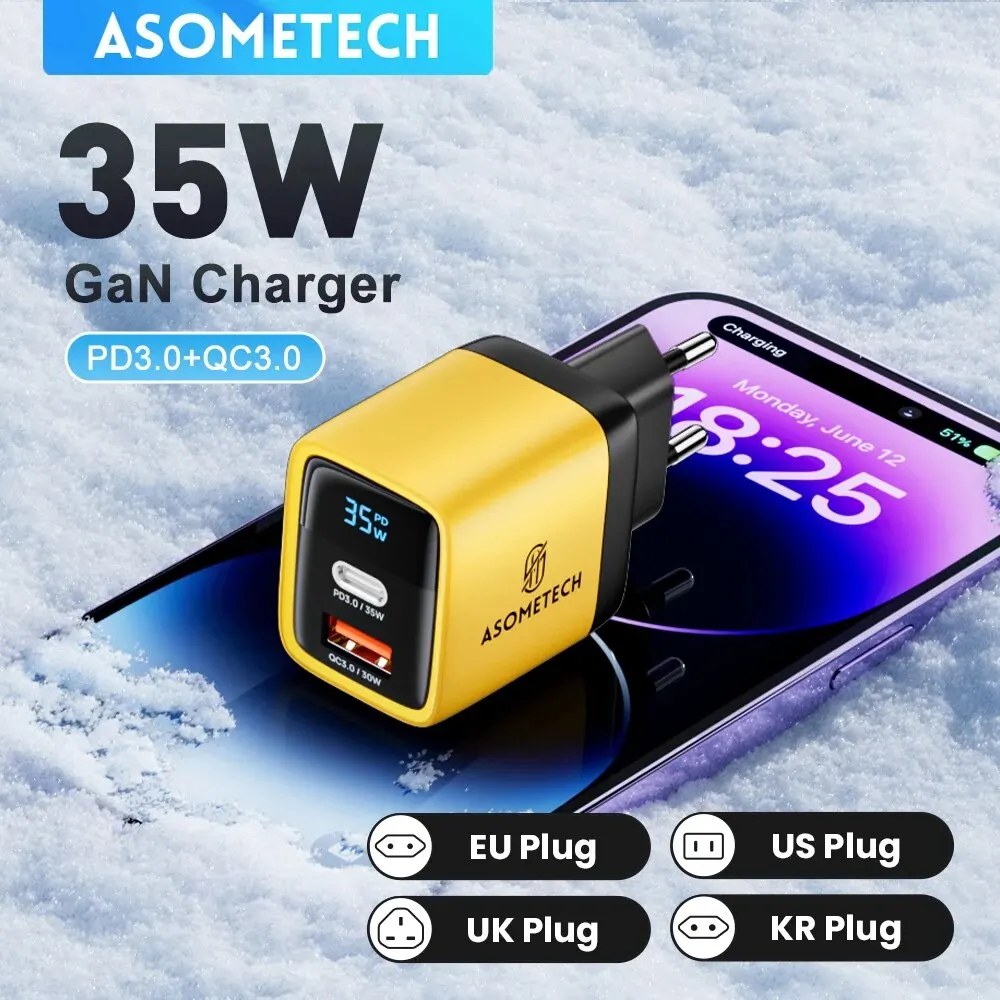 Asometech 35W Gan Charger Display A Led Qc3.0 30W 25W Pd Pps Caricabatterie Usb Di Tipo C A Ricarica Rapida Per Iphone 14 Pro Samsung S23 Xiaomi