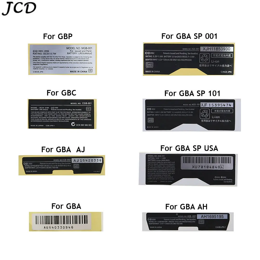 Jcd 20 Pezzi Per Gba/ Gbc/.20/ Gba Sp 001 101 Etichette Adesivo Posteriore Per Game Boy Advance Sp Sostituzione Tasca Colore