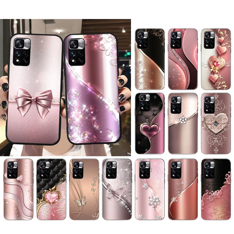 Custodia Per Telefono Love Bow Gold Rose Heart Per Xiaomi Redmi Note 12 Pro 11S 11 10 Pro 10S Redmi Note 12S Redmi 10 9 9C Funda