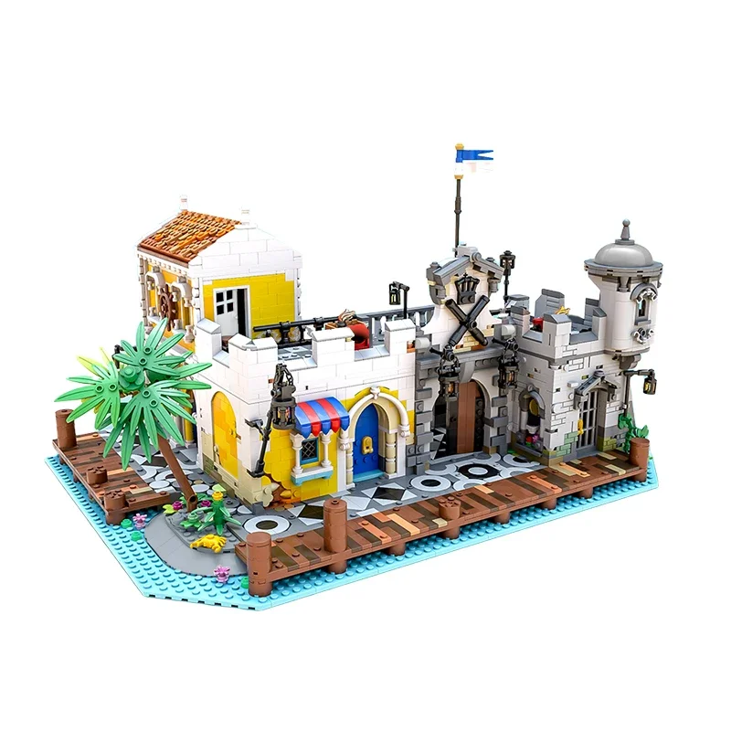 Moc Pirate Town Port Lagoon Lockup Resised Medievale Pirate Castle Building Block Set Barracuda Bay Model For Adults Collection
