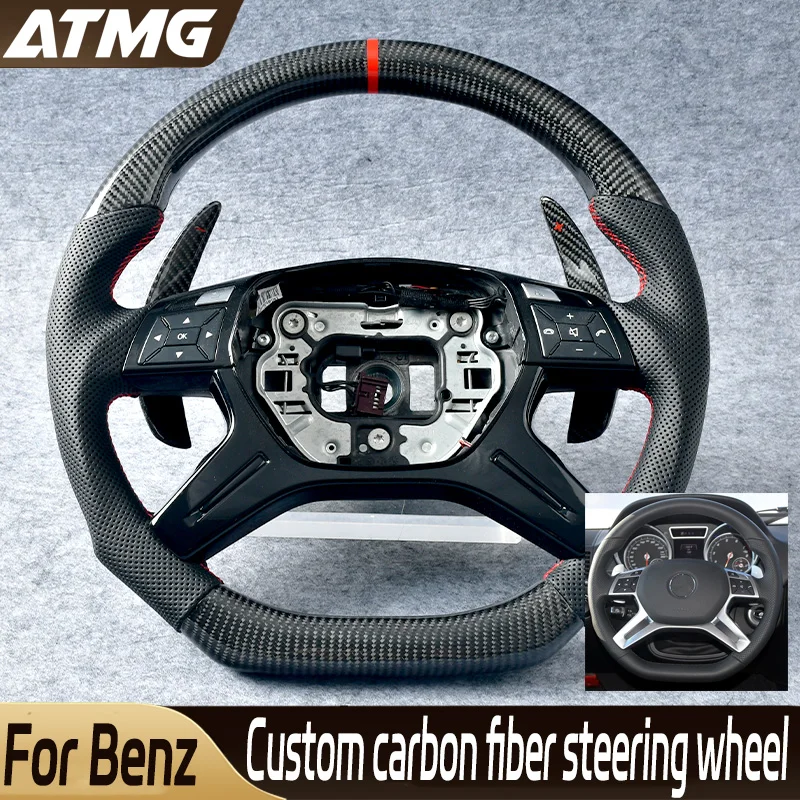 Volante Personalizzato In Fibra Di Carbonio In Pelle Nera Sport Per Mercedes G Clk E Cls Sl Class W209 W211 W219 W463 R230