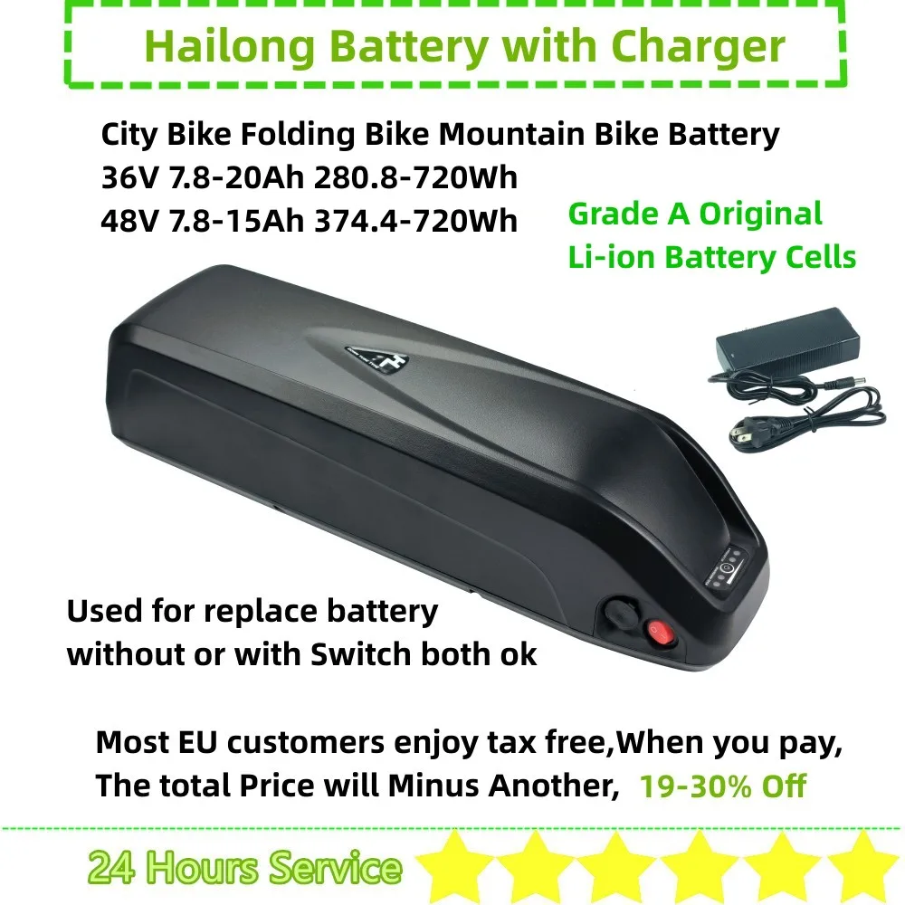36Volt Hailong Ebike Batteria 36V 7.5Ah 10Ah 13Ah 15Ah 20Ah 48V 10Ah 10.4Ah Per Eleglide M1 Eleglide M1 Plus Batteria Ebike