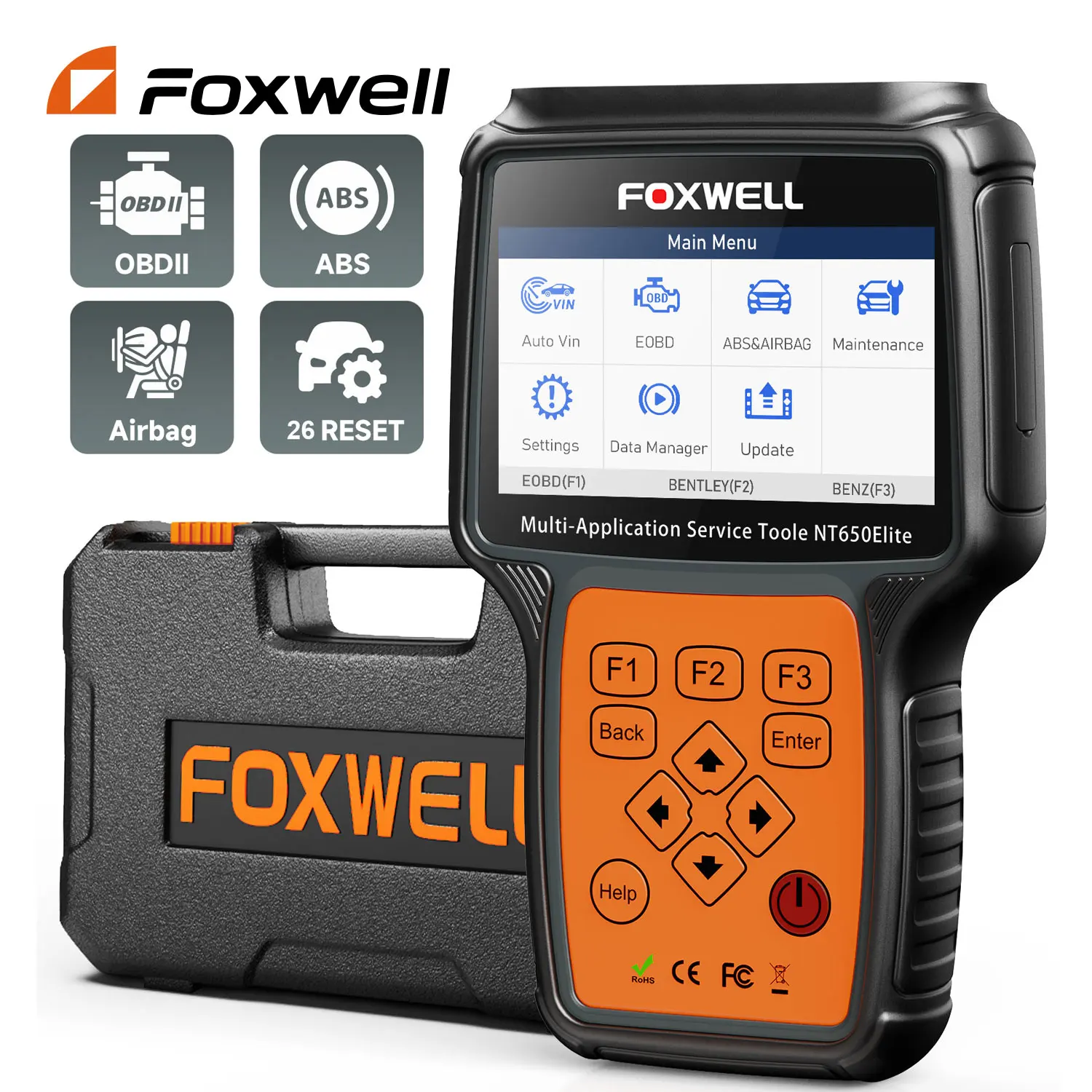 Foxwell Nt650 Elite Obd2 Automotive Scanner Sas A/F Oil Epb Brt Tps 26 + Reset Strumento Diagnostico Per Auto Professionale Scanner Obd2