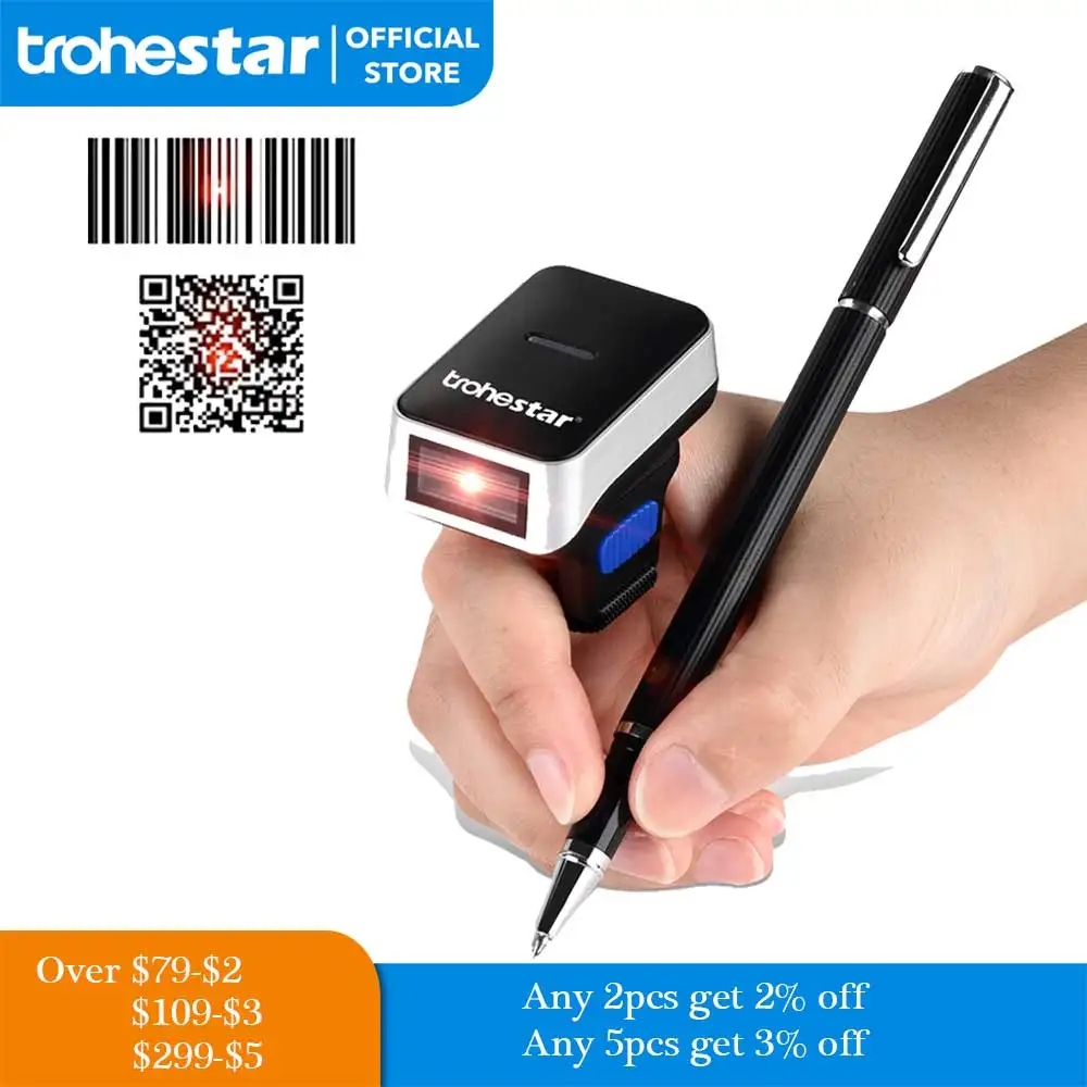 Scanner Di Codici A Barre Wireless Trohestar Scanner Di Codici A Barre Ad Anello Qr Portatile 2D Lettore Di Codici A Barre Pdf Indossabile Scanner Usb