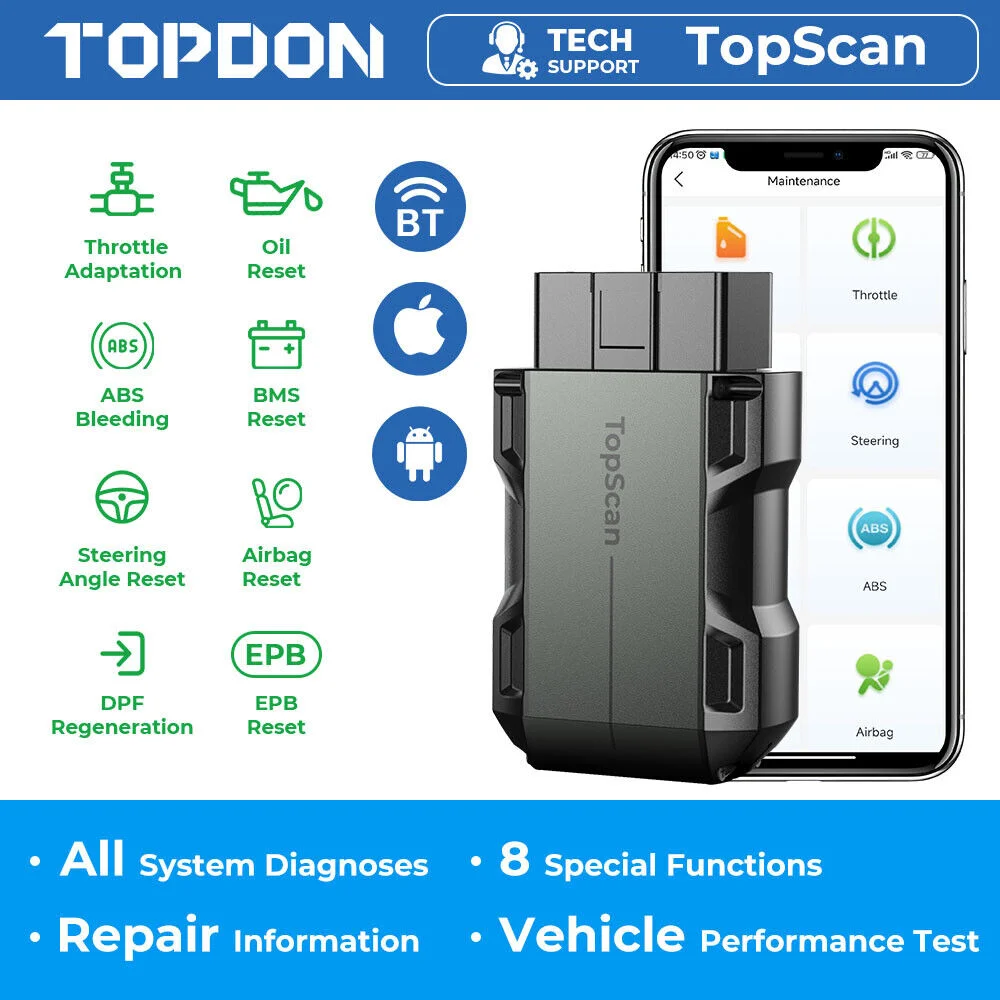 Strumento Diagnostico Intelligente Per Scanner Topdon Topscan Lite Guida Alla Riparazione Dtc Lettore Di Codici Obd2 Bluetooth Test Attivo Del Sistema