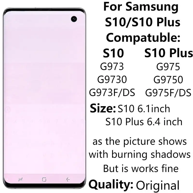 Per Samsung Galaxy S10/S10Plus Touch Screen Digitizer Assembly Repair Sm-G975F/Ds G9730F/Ds Display Lcd Con Cornice Burn Shadow