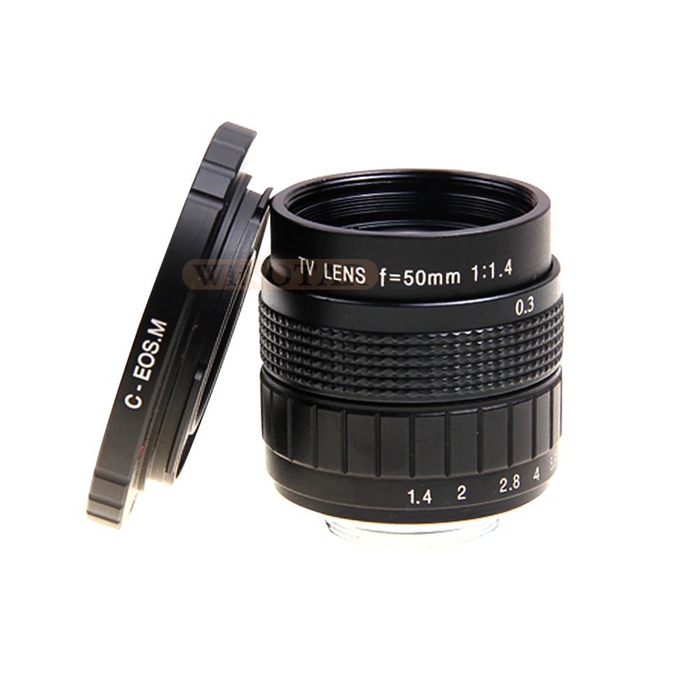 Fujian 50Mm F1.4 Cctv Tv Lens + C-Mount Ring Per Canon Mirrorless Camera Eos M M2 M3 M5 M6 M10 M100 (Nero)
