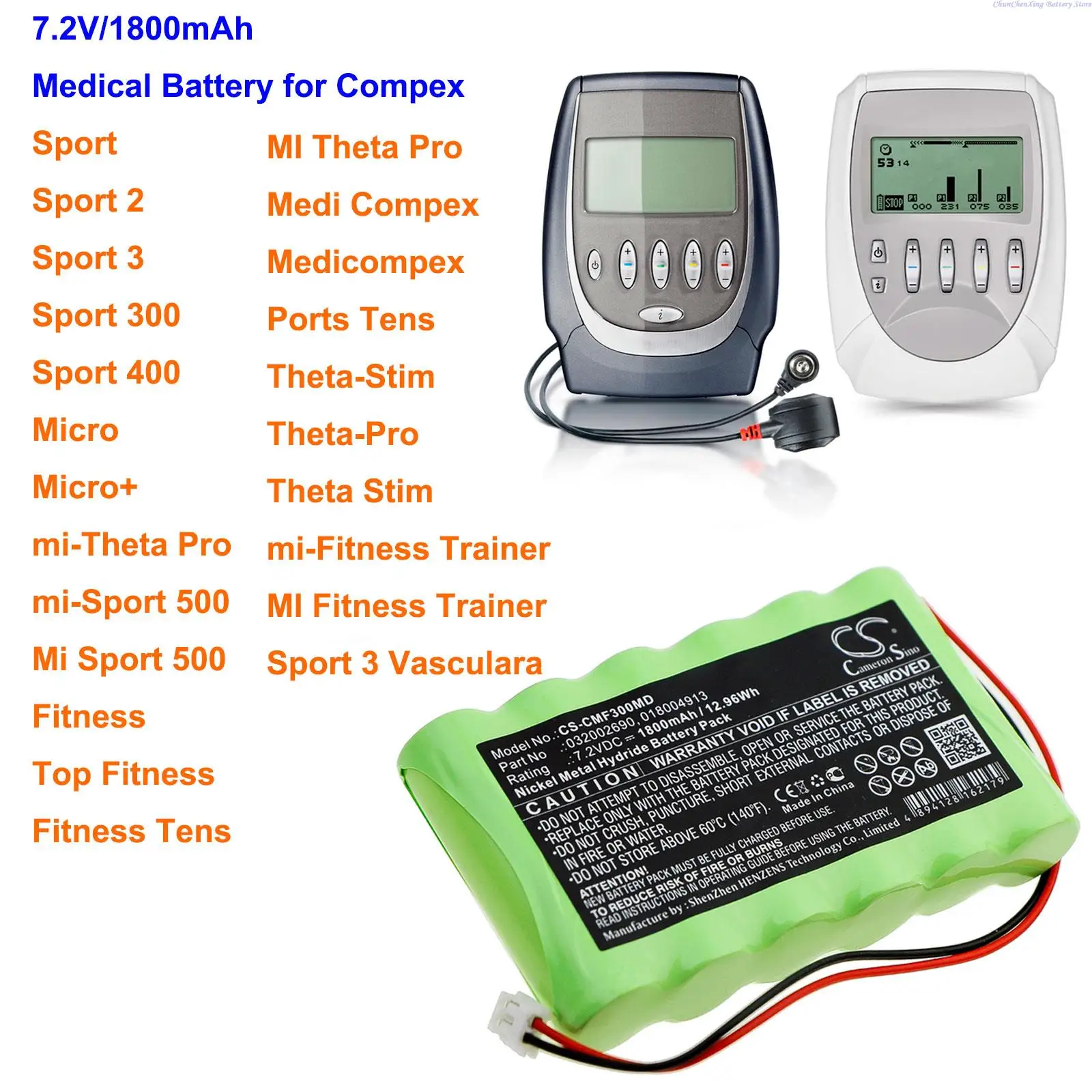 Batteria Orangeyu 1800Mah Per Compex Mi Fitness Trainer,Mi Sport 500,Theta-Stim,Theta-Pro,Mi Theta Pro,Sport 3 Vascolare
