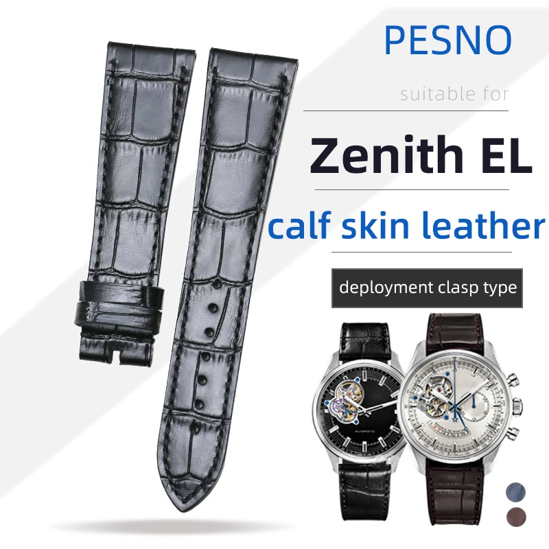 Adatto Per Zenith El Primero Orologio Da Uomo In Vera Pelle Di Vitello In Pelle Di Bambù Con Grana 21 Mm22Mm Cinturini Neri Marrone Scuro Blu