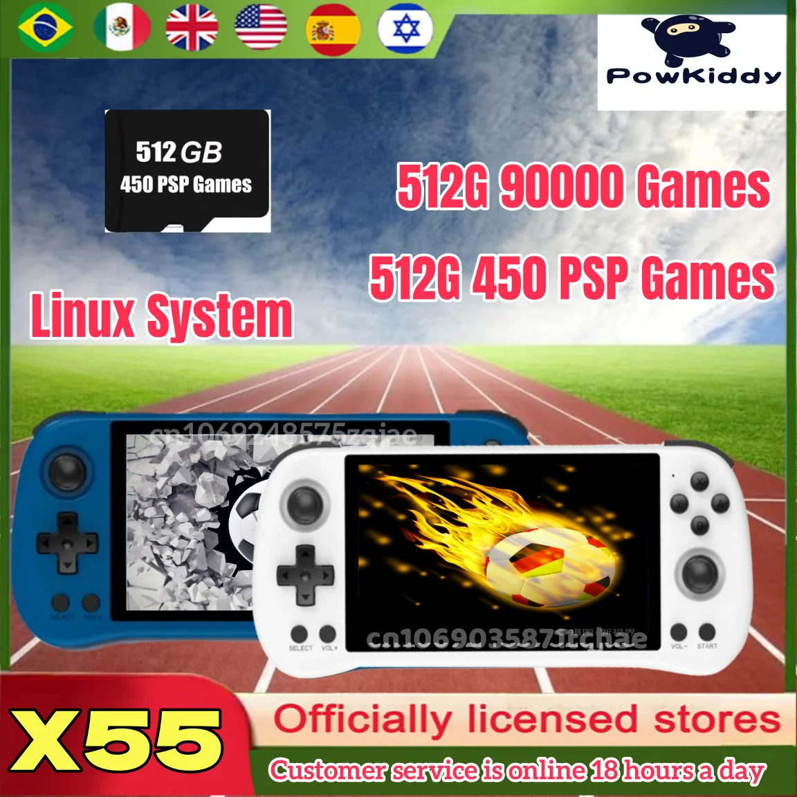 Powkiddy X55 Console Per Videogiochi Portatili Portatili Da 5.5 Pollici Rk3566 Tv Hd Open-Source Retro Player 512G 90000 Giochi Psp Regalo Per Bambini