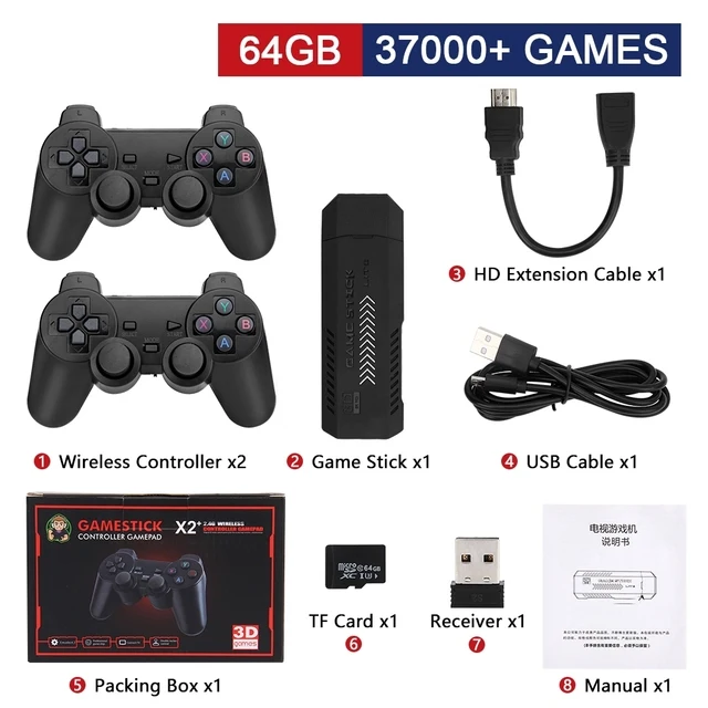 X2 Plus Gamestick 3D Retro Console Per Videogiochi Uscita 4K Hd Gamestick Emuelec 2.4G Controller Wireless Per Simulatori Psp/Ps1 40
