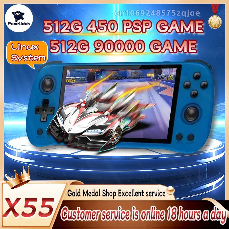 Nuovo Powkiddy X55 Console Per Videogiochi Portatili Portatili Da 5.5 Pollici Sistema Linux Tv Hdmi Retro Player 512G 90000 Giochi Psp Ps1 Regalo