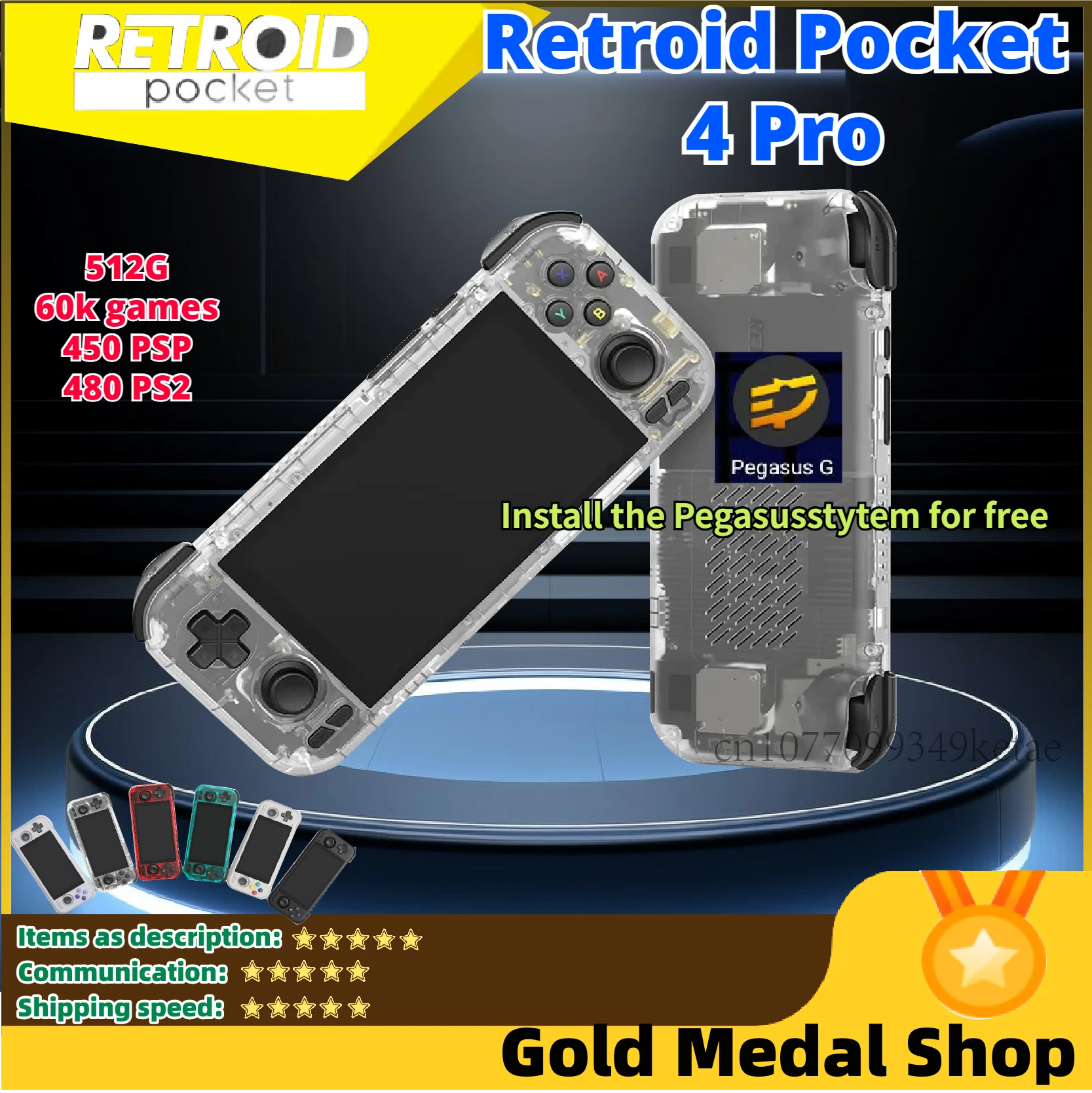 Retroid Pocket 4 Pro Retro Console Di Gioco Portatile Ram 8 + 128G Wifi 6.0 Bluetooth 5.2 3D Hall Sticks 4.7 Pollici Touch Screen Psp Ps2