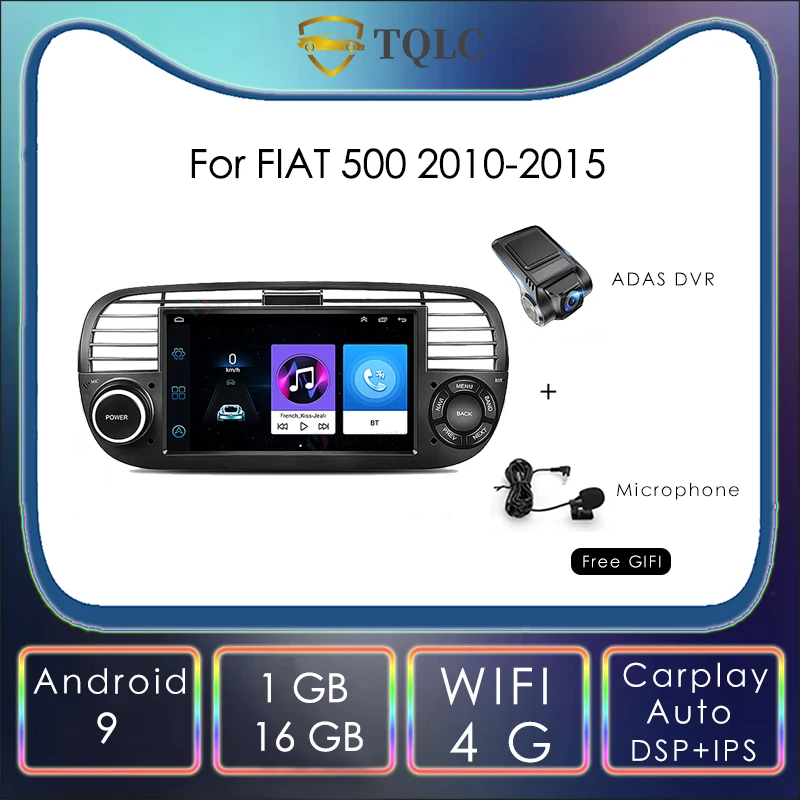Autoradio 7 ''Per Fiat 500 2010-2015 Radio Android Auto Stereo Dps Wifi Carplay Car Audio Mp4 2 Din Gps Multimedia Player
