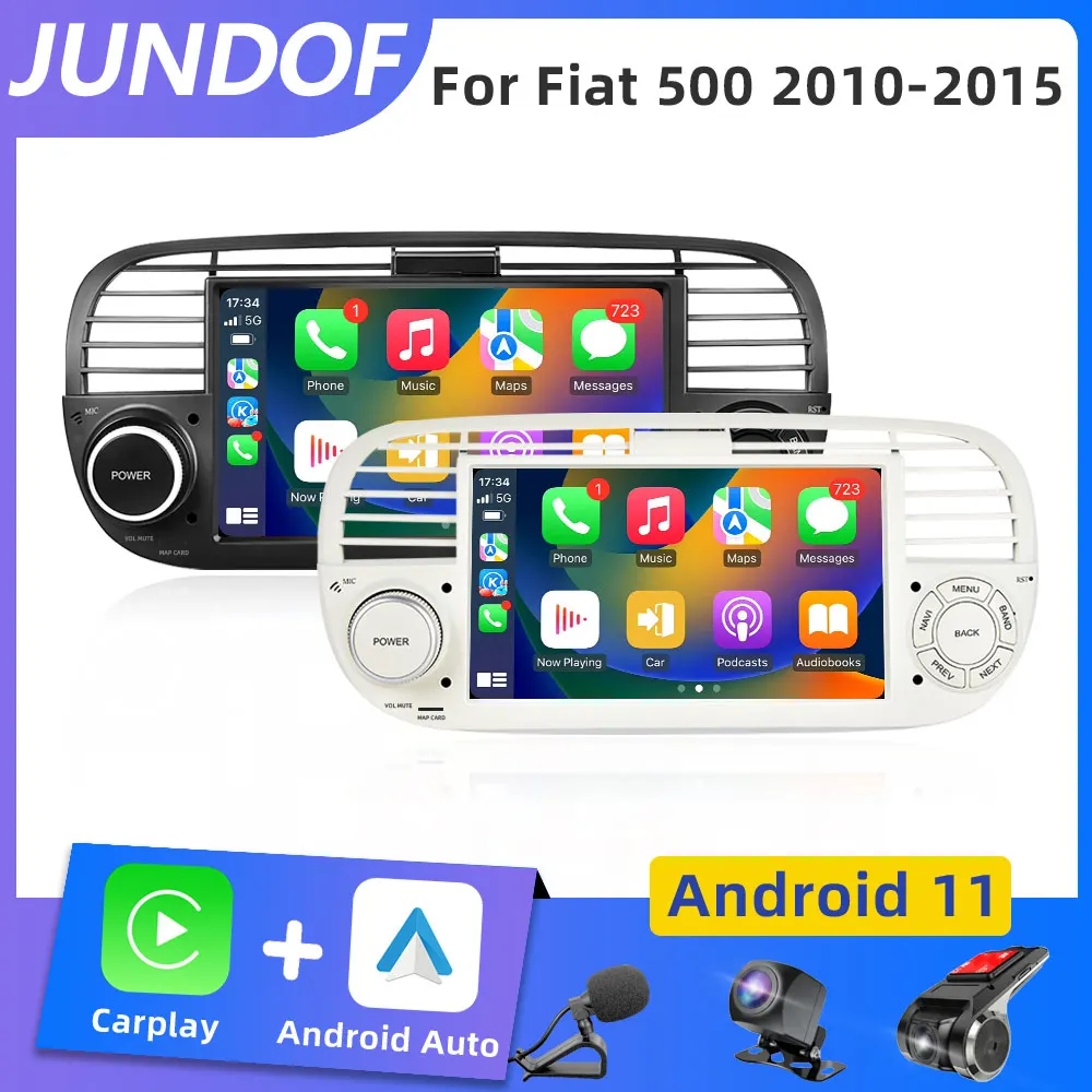 Jundof 7 ''Autoradio Android Per Fiat 500 2010-2015 Dps Wifi Carplay Audio Stereo Mp4 2 Din Autoradio Gps Multimedia Player