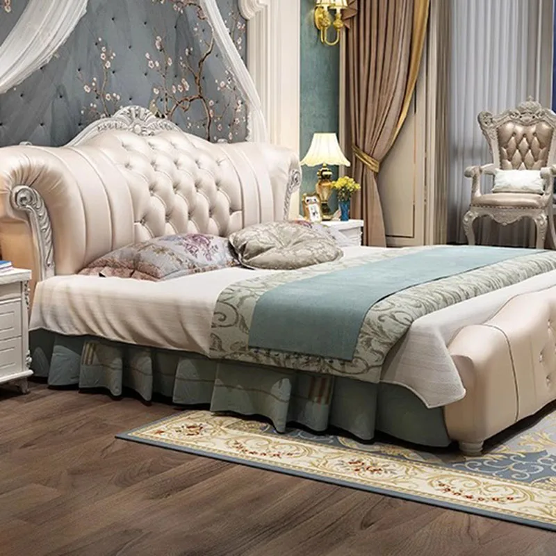 Royal European Double Bed Whitr High End Loft Frames Letto Matrimoniale King Size Royal Luxury Leather Base Decama Mobili Matrimoniali