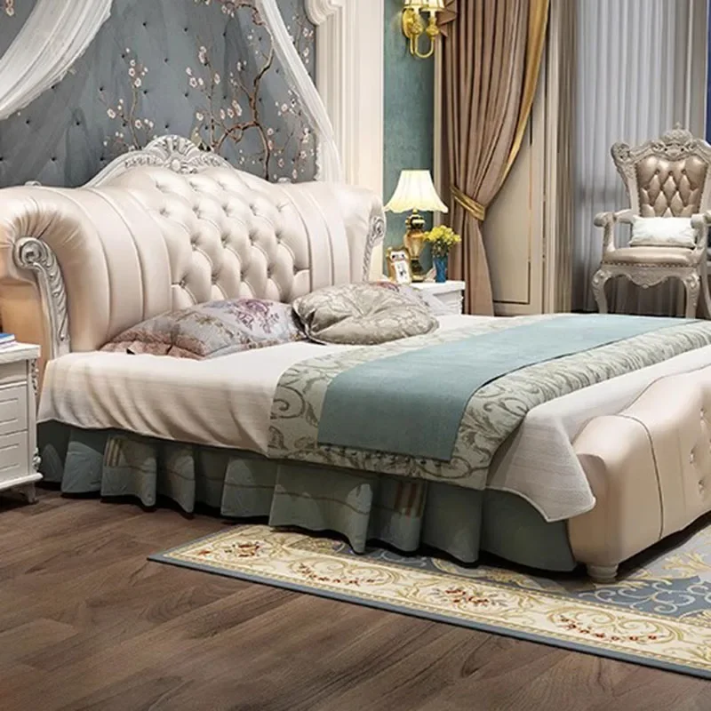Royal European Double Bed Whitr High End Loft Frames Letto Matrimoniale King Size Royal Luxury Leather Base Decama Mobili Matrimoniali