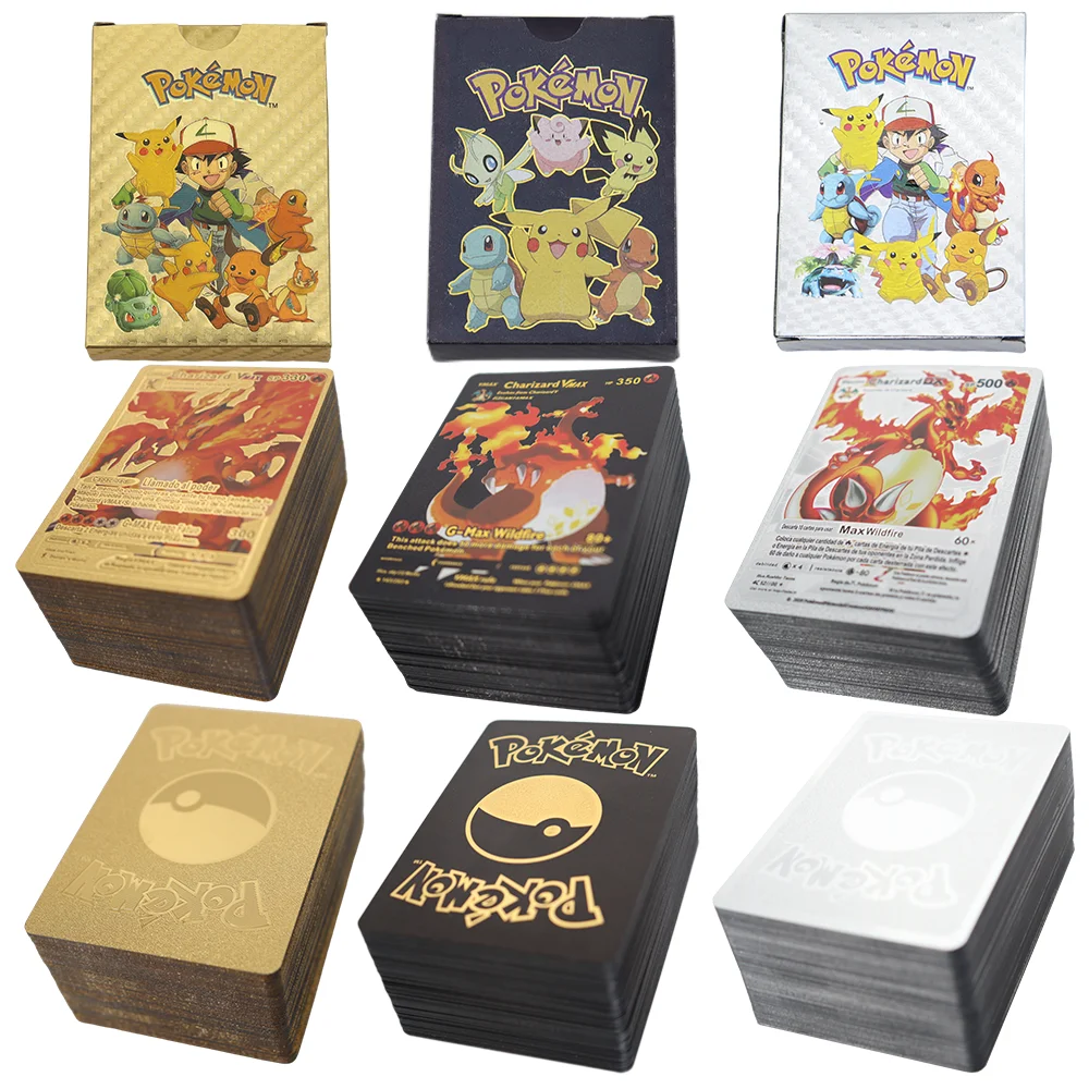Carte Colorate Pokemon Nastro D'Oro Spagnolo Vmax Gx Arcobaleno Lettere Nere Charizard Collezione Pikachu Battle Trainer Cartes Regalo