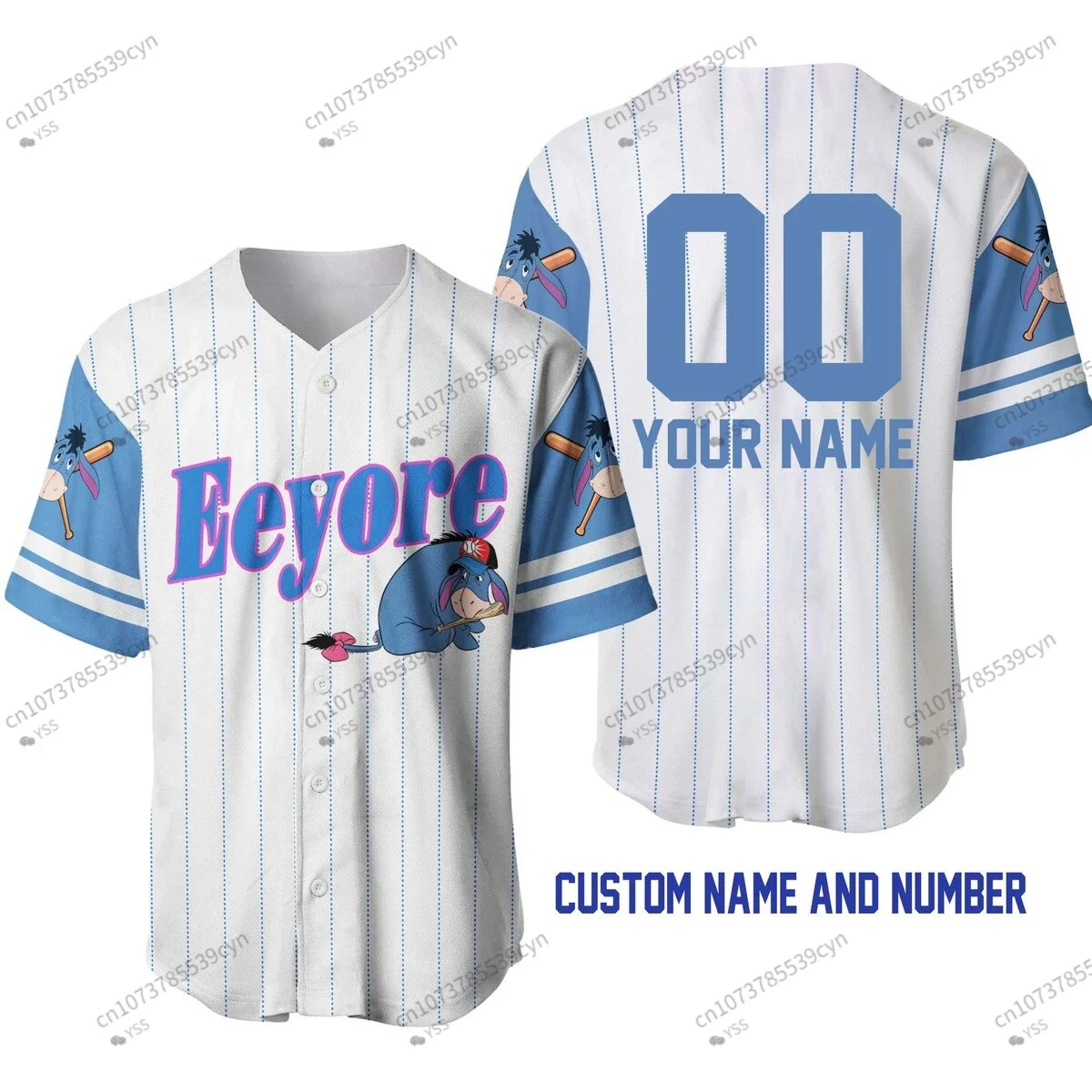 Eeyore Donkey Winnie Pooh Blue Black Jersey |