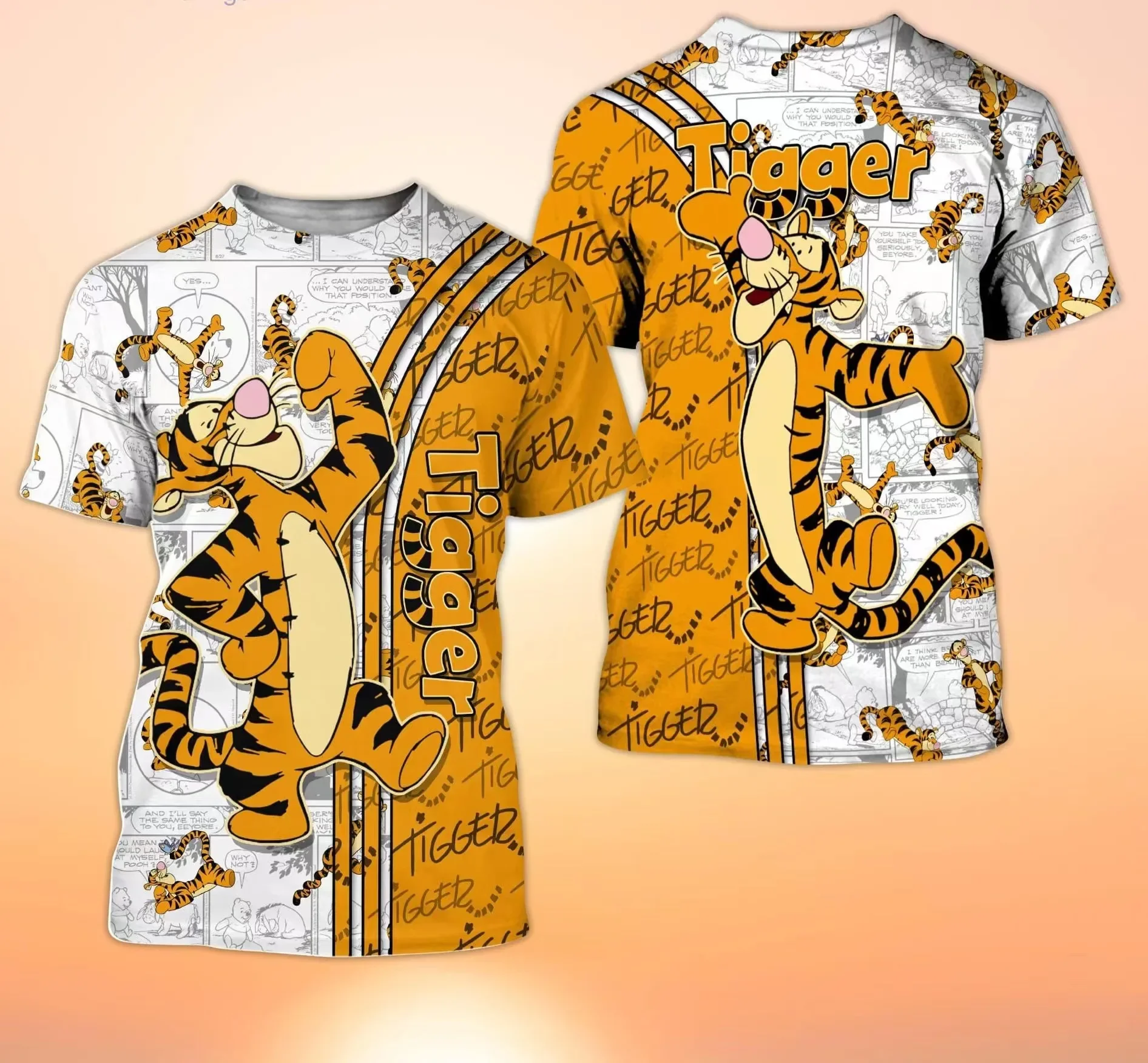 Tigger Winnie Pooh Orange Cross Comic Book Patterns Disney Cartoon T-Shirt 3D Per Uomini E Bambini