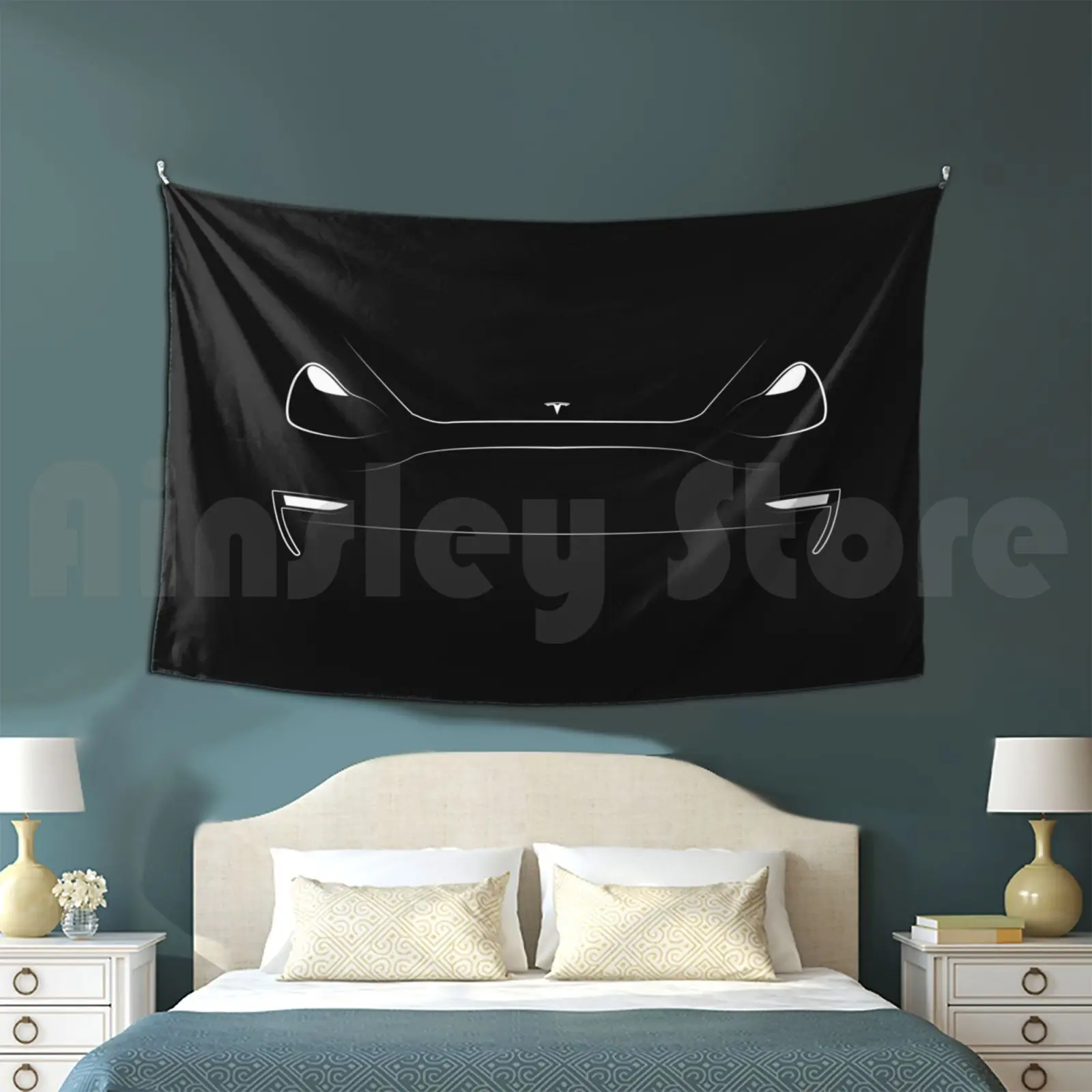Tesla Model 3 Faro Anteriore Arazzo Soggiorno Camera Da Letto Tesla Elon Musk Cybertruck Elon Musk Truck Spacex