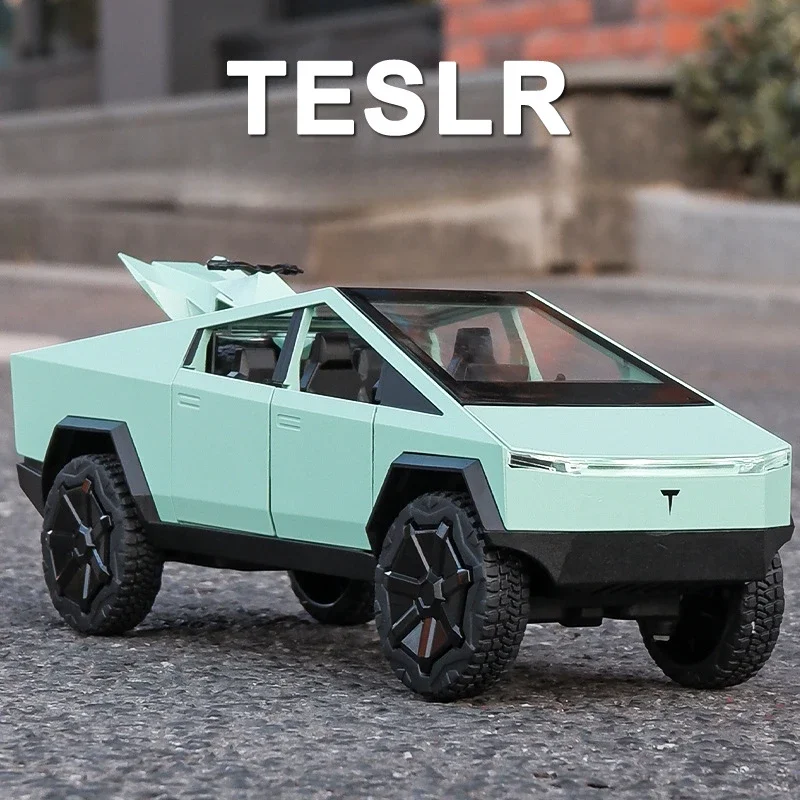1/24 Diecast Alloy Tesla Cybertruck Pickup Modello Di Auto Con Suono Di Moto E Luce Passive Passive Home Decor Kids Car Gift