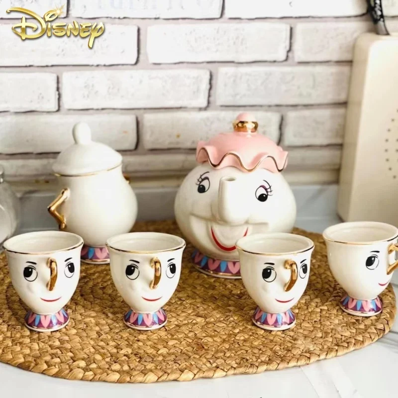 Disney Teiera Cute Cartoon Beauty And The Beast Caffettiere Mug Mrs Potts Chip Cup Teiere Cup One Tea Set Droshipping Gift