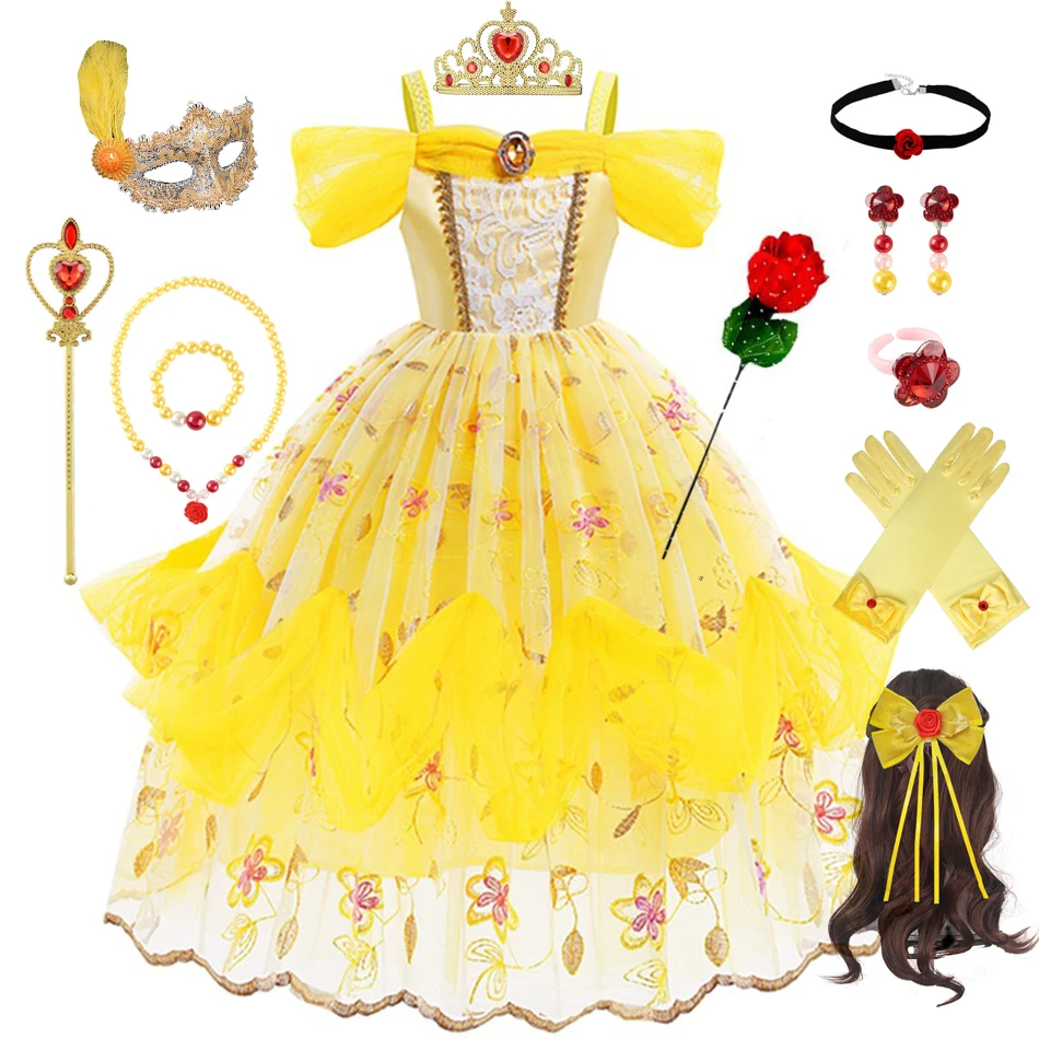 Ragazze Belle Dress Off Spalla Principessa Costume Bellezza E La Bestia Cosplay Ragazze Prom Dress