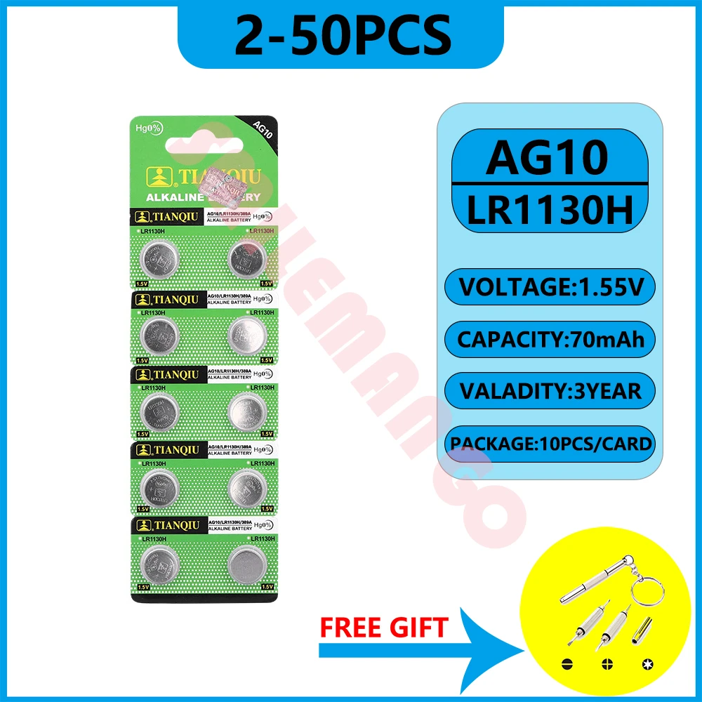 Batteria A Bottone Tianqiu Ag10 Lr1130 Batterie Lr54 Sr54 389 Lr54 189 1.55V Calcolatrice Sveglia Orologio Applicabile