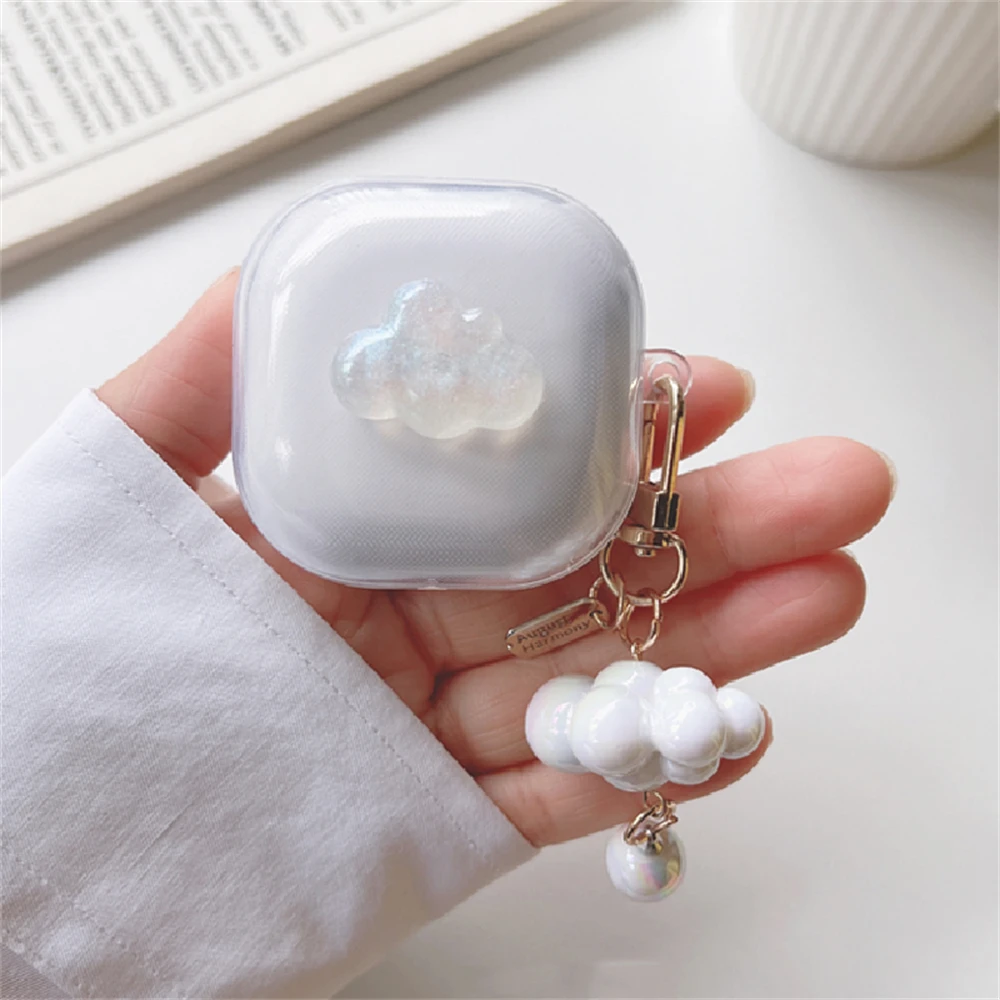 Cute 3D White Cloud Clear Earbuds Cuffie Custodia Morbida Per Samsung Galaxy Buds Live Con Custodia A Sospensione Per Samsung Buds 2 Pro