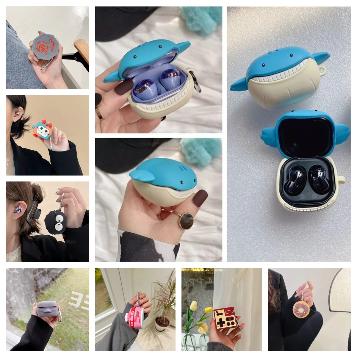 Custodia Carina Per Samsung Galaxy Buds 2 Pro/Buds Pro/Buds 2/Galaxy Buds Live Anime Cartoon Fun Earbuds Cover Per Buds 2(Blue Whale)