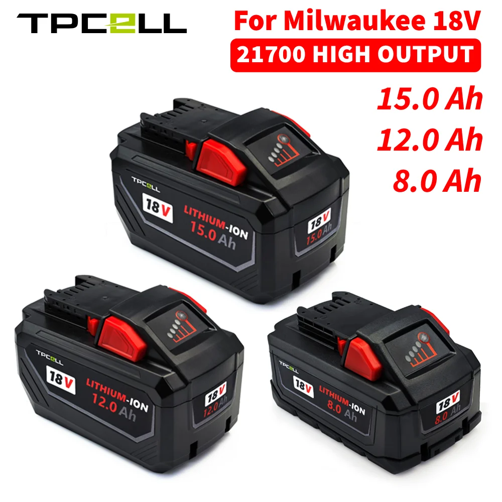 Tpcell 8Ah/12Ah/15Ah Per Batterie Milwaukee M18 21700 Batteria Ricaricabile Agli Ioni Di Litio 18V Ad Alto Rendimento
