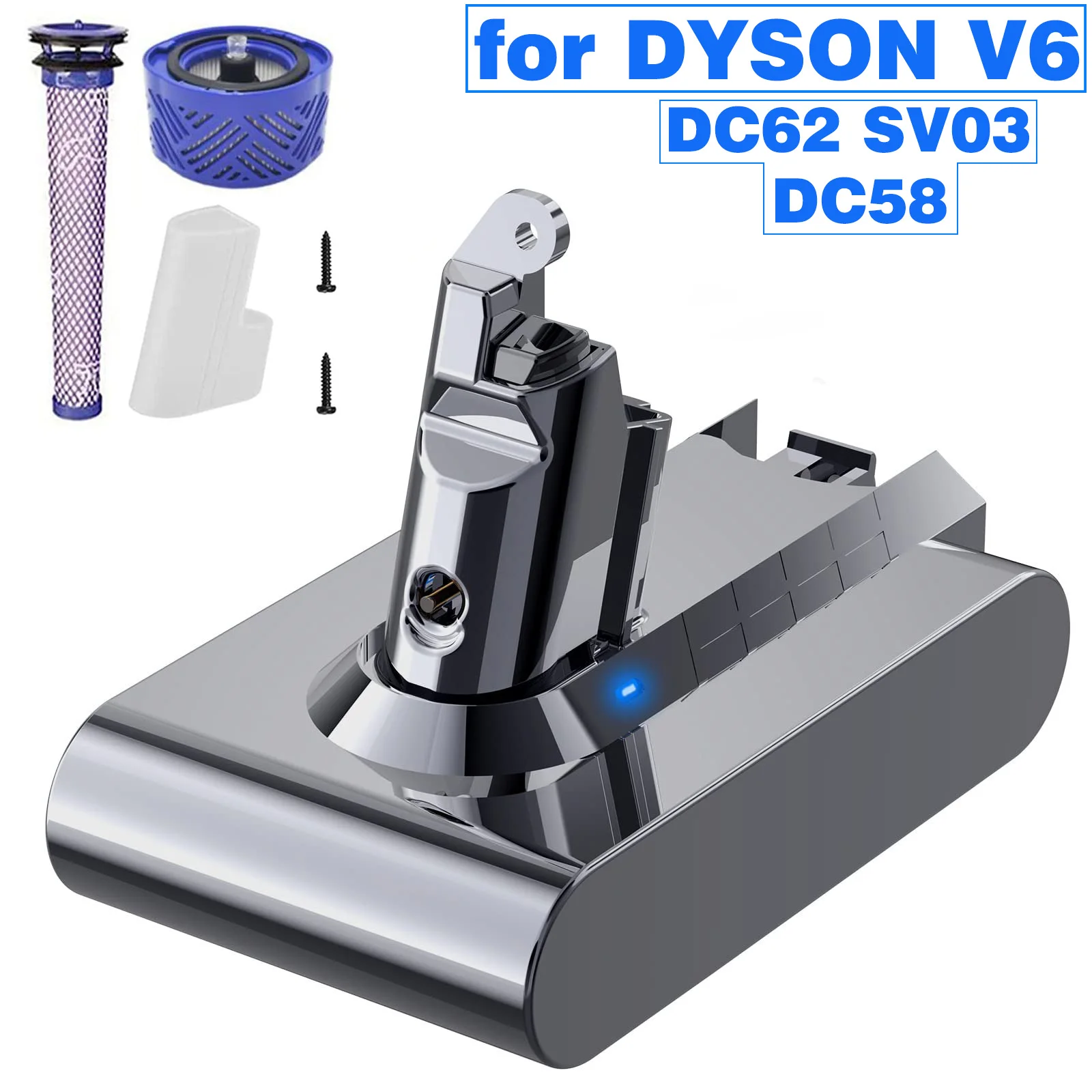 Batteria V6 Per Aspirapolvere Dyson, 21,6 V 6000 Mah Per Aspirapolvere Dyson V6 Dc58, Dc59, Dc61, Dc62, 650, 770, 880, Sv03, Sv04, Sv05, Sv06, Sv07, S
