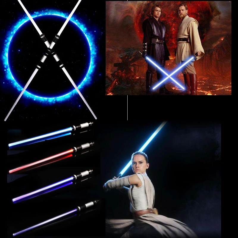 2Pcs Double Laser Lightsaber Star Wars Replica Spada Con Giocattoli Sonori Spada Leggera Darth Vader Jedi Rey Luke Skywalker Giocattolo Per Bambini