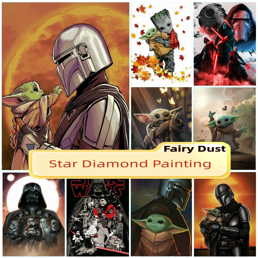 New Disney Movie Star Wars Diy Fairy Dust Diamond Painting Kit Ricamo Stitch Darth Vader Boba Fett Grogu Baby Yoda Art Decor