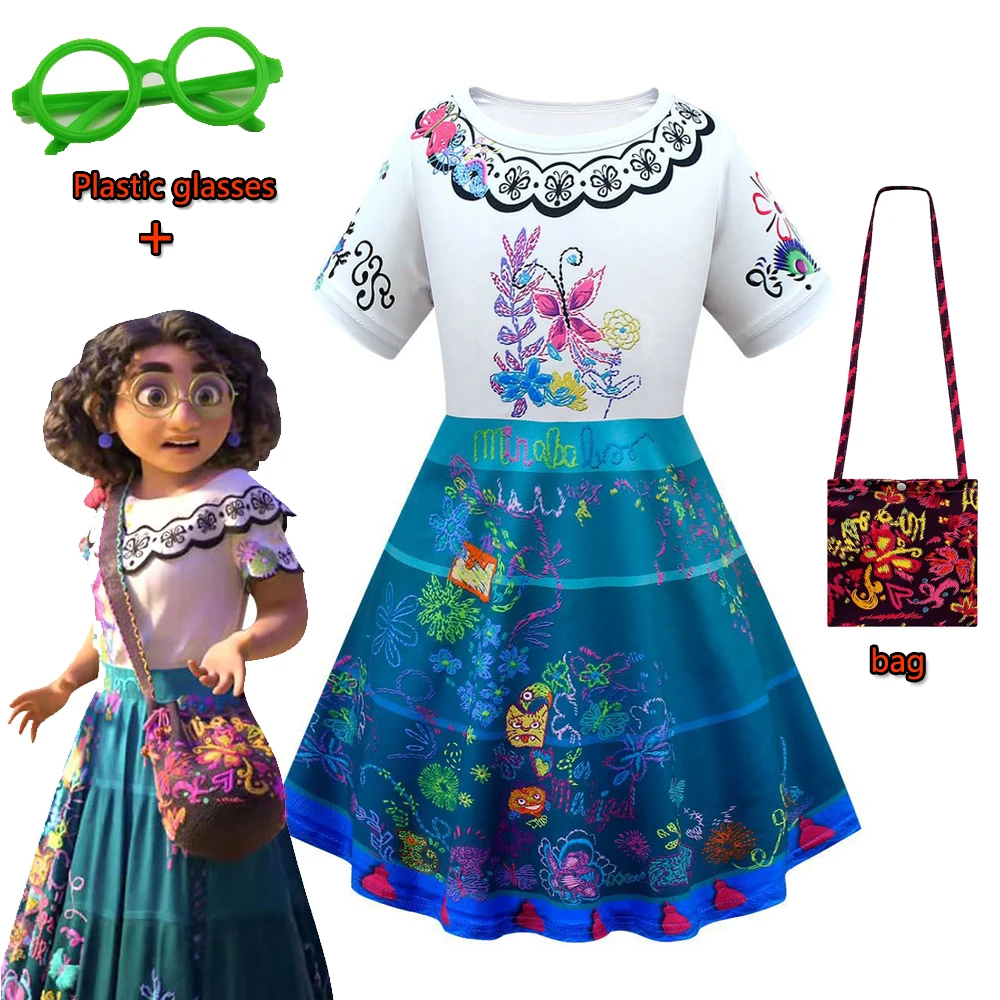 Encanto Mirabel Madrigal Cosplay Costume Girl Dress Fancy Dresses For Carnival Halloween Princess Dress Occhiali Mirabel Costume