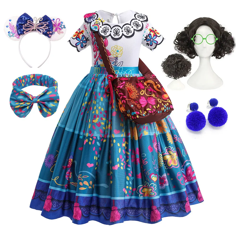 Film Cosplay Encanto Costume Girls Mirbel Dress Con Borsa Toddler Halloween Role Play Madrigal Family Role Play Mirabel Costume