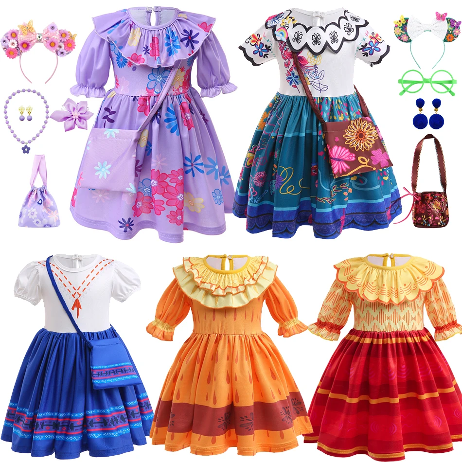 Neonate Encanto Mirabel Isabela Madrigal Dress Bambini Manica Corta Vestiti Bambini Kathy Luisa Pepa Princess Costume Cosplay