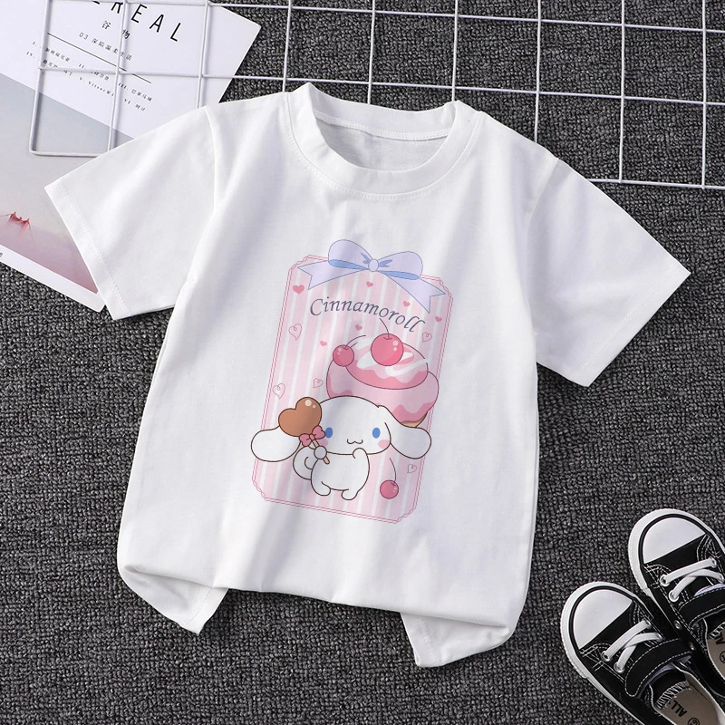 Sanrio Cinnamoroll Abbigliamento Per Ragazze Bambini T-Shirt Kawaii T Shirt Hello Kitty Cartoni Animati Abbigliamento Casual Anime Tee Kid Boy Tops