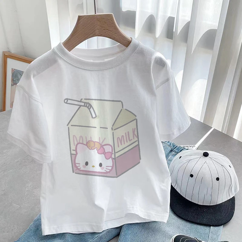 New Sanrio Children T-Shirt Kawaii T Shirt Hello Kitty Cinnamoroll Latte Cartoni Animati Abbigliamento Casual Anime Tee Kid Abbigliamento Per Ragazze