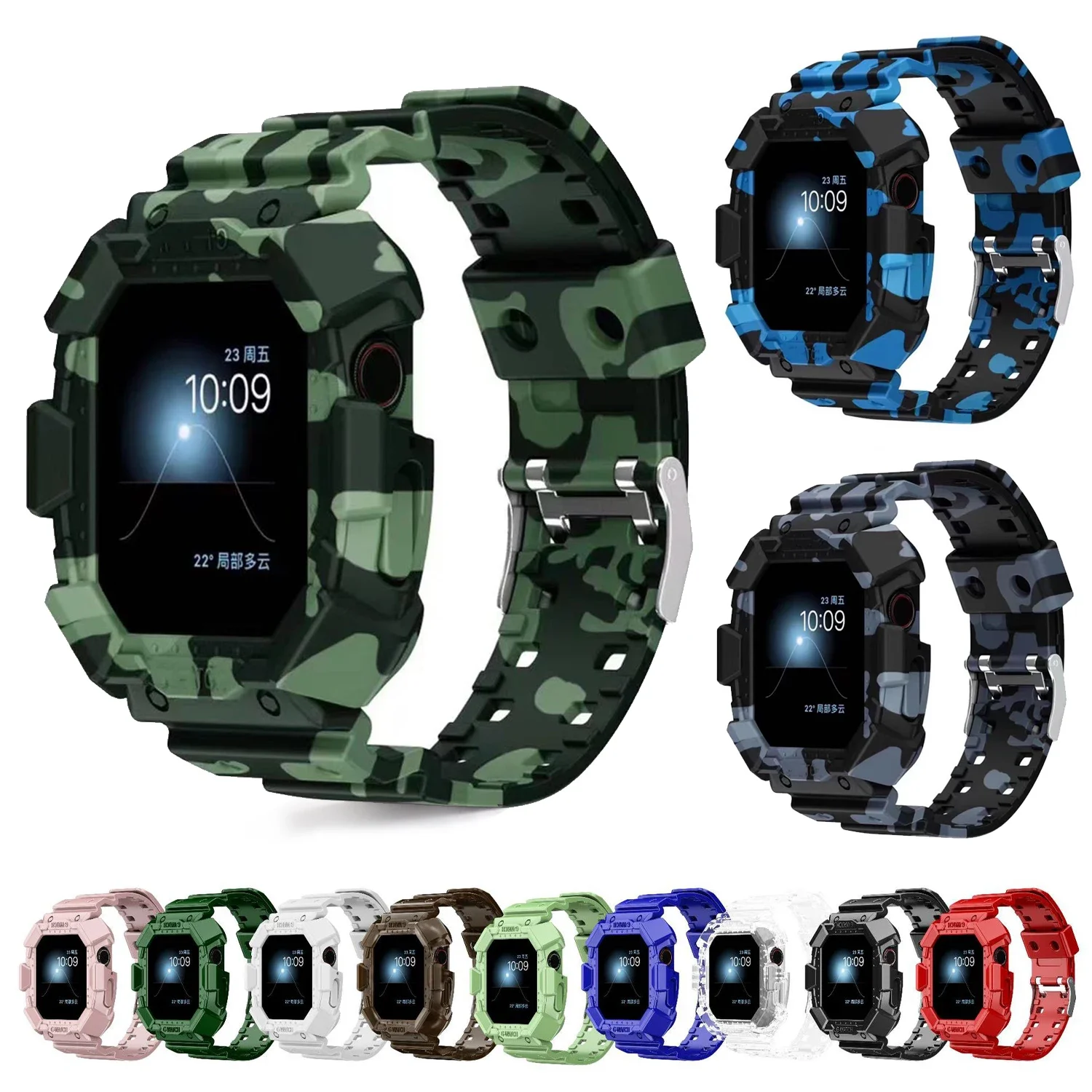 Custodia Per Cinturino Mimetico Per Apple Watch 44Mm 42Mm 45Mm 38/40 Cinturino Per Apple Watch Series 6 5 Se 4 Bracciale In Silicone Iwatch 7