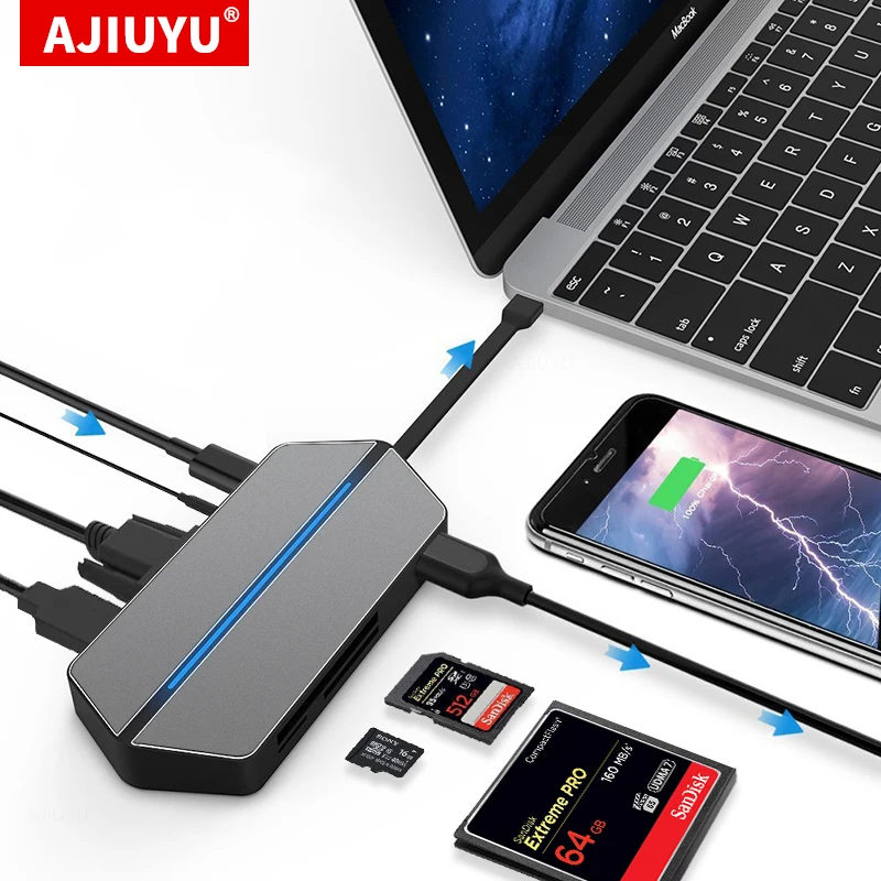 Hub Usb C Per Samsung Galaxy Book2 Pro 360 Book Pro Dock Usb Micro Sd Tf Compact Flash Lettore Di Schede Cf Hdmi 3.5Mm Audio Type-C Pd