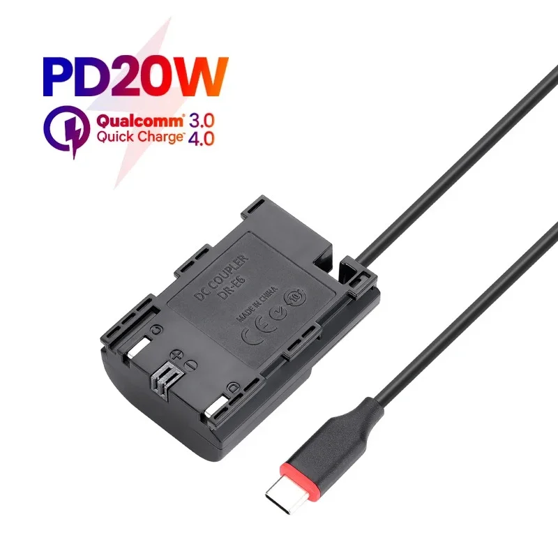 Tipo Usb C A Lp-E6N Adattatore Ca Di Alimentazione Cc Batteria Fittizia Per Canon Eos 5D 6D 7D Mark Ii Iii Iv 5Ds R Wft-Caricatore Per Fotocamera E7